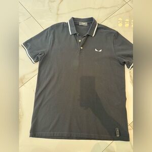Fendi Men’s Black Polo with White Trim and Logo